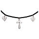 Black artificial leather choker with cross and hearts, 925 silver filigree s1