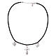 Black artificial leather choker with cross and hearts, 925 silver filigree s3