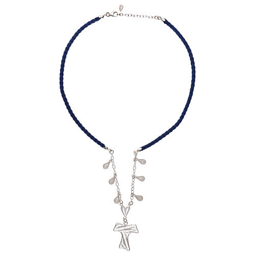 Halskette blauen Kunstleder und Silber Filigranarbeit Taukreuz 3