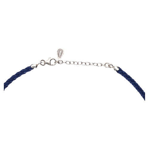Halskette blauen Kunstleder und Silber Filigranarbeit Taukreuz 4