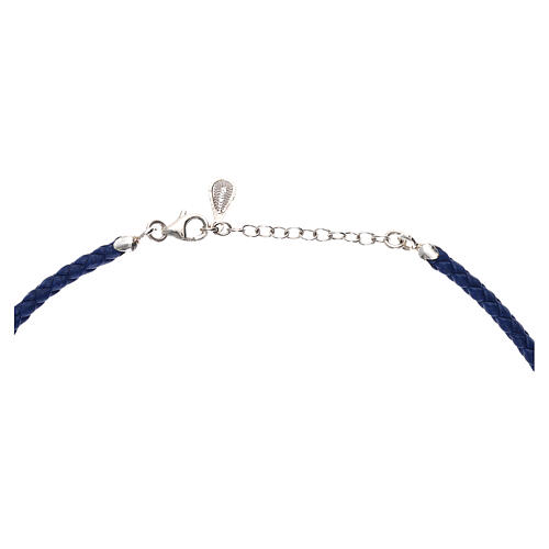 Blue artificial leather choker with tau cross, 925 silver filigree 4