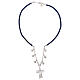Blue artificial leather choker with tau cross, 925 silver filigree s2