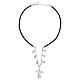 Blue artificial leather choker with tau cross, 925 silver filigree s3