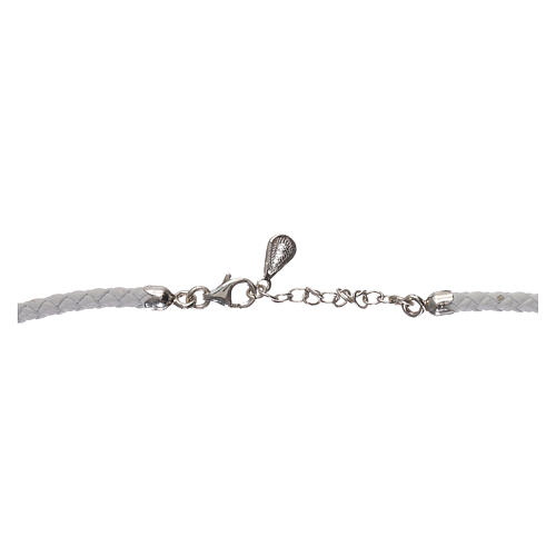 White artificial leather choker, filigree cross and anchors, 925 silver 4