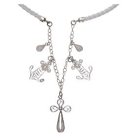 Choker in artificial white leather with filigree cross 925 silver