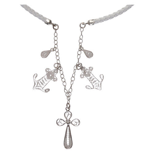 Choker in artificial white leather with filigree cross 925 silver 1