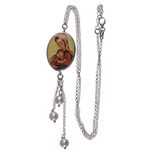 Necklace of 925 silver, Virgin with Child medal and pearls 4