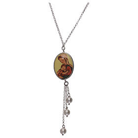 Necklace in 925 silver with Madonna and Child medal and beads