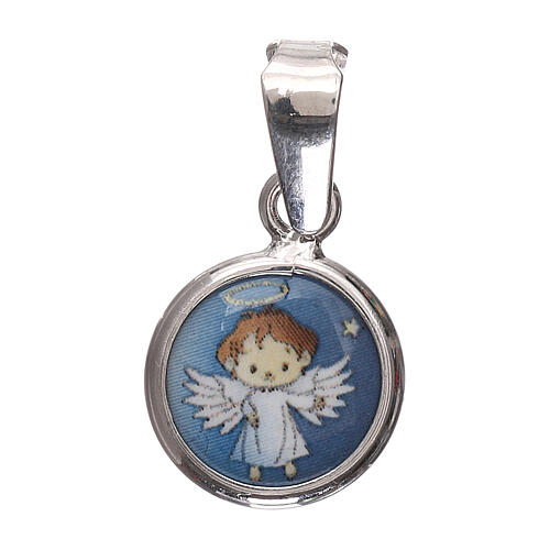 Round porcelain medal with angel, 925 silver, 1 cm 1