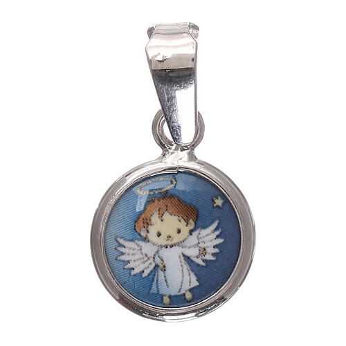 Round porcelain medal with angel, 925 silver, 1 cm 2