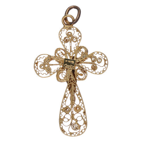 Filigree cross of 3 cm, gold plated 925 silver 2