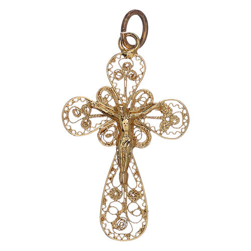 Filigree cross pendant in gilded 925 silver 3 cm 1