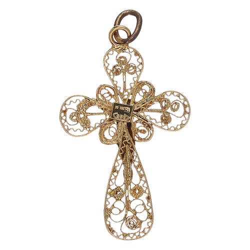 Filigree cross pendant in gilded 925 silver 3 cm 2