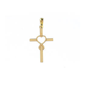 Cross pendant with heart-shaped infinity symbol, 18K gold, 1.13 g