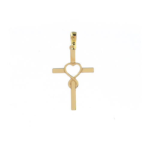 Cross pendant with heart-shaped infinity symbol, 18K gold, 1.13 g 1