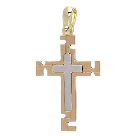 Cross with tetris pattern, bicolour 18K gold, 2.06 g