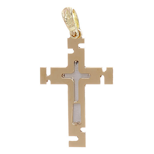 Cross with tetris pattern, bicolour 18K gold, 2.06 g 2