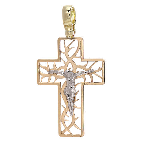 Cross with thorns and body of Christ, bicolour 18K gold, 3.03 g 1