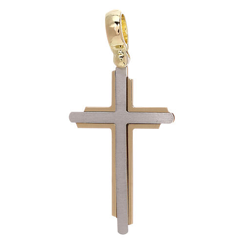 Cross with irregular shape, bicolour 18K gold, 2.75 g 1