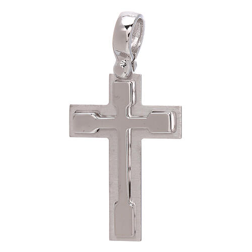 Squared cross with embossed polished centre, white rhodium-plated 18K gold, 3.2 g 1