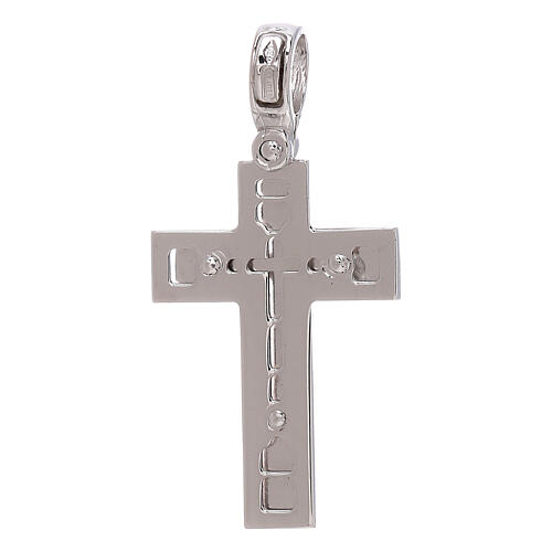 Squared cross with embossed polished centre, white rhodium-plated 18K gold, 3.2 g 2