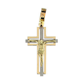 Bicolour cut-out cross with body of Christ, 18K gold, 3.13 g