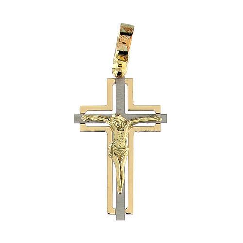 Bicolour cut-out cross with body of Christ, 18K gold, 3.13 g 1