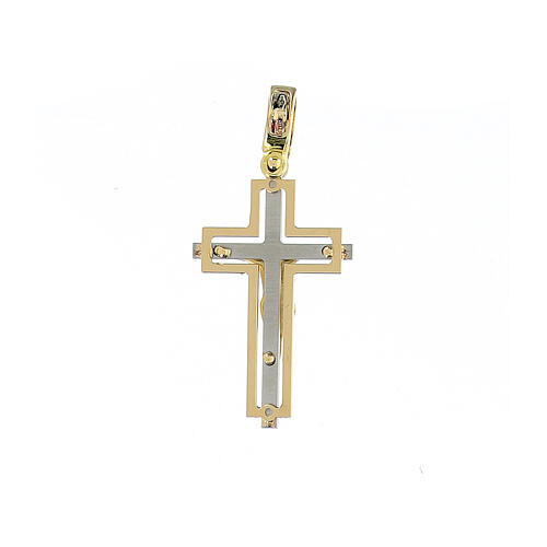 Bicolour cut-out cross with body of Christ, 18K gold, 3.13 g 2