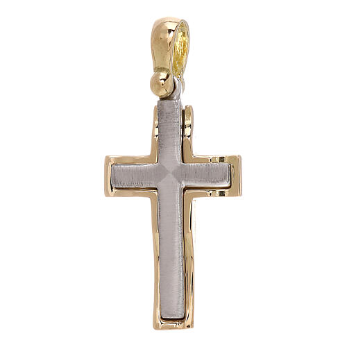 Croce pendente bicolore oro 18 kt - gr 3,25 1