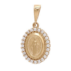 Pendente Madonna Miracolosa oro 18 kt strass bianchi 1,7 grammi