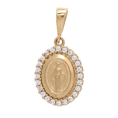 Zawieszka Cudowna Madonna, złoto 18k, biały stras, 1,7 g 1