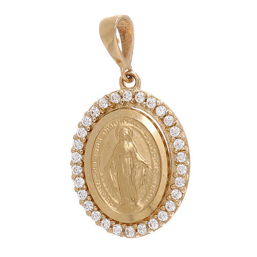 Miraculous Medal pendant 18-carat gold white crystals 2.6 gr 1