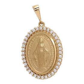 Pendentif Médaille Miraculeuse or jaune 18K strass 3,4 gr
