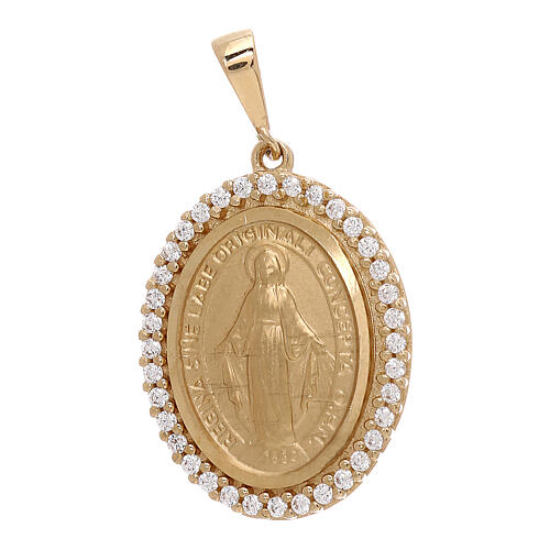 Pendentif Médaille Miraculeuse or jaune 18K strass 3,4 gr 1