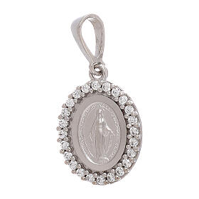 Miraculous Medal pendant, white gold and rhinestones, 1.7 g
