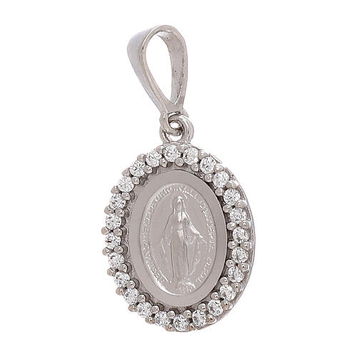 Miraculous Medal pendant, white gold and rhinestones, 1.7 g 1