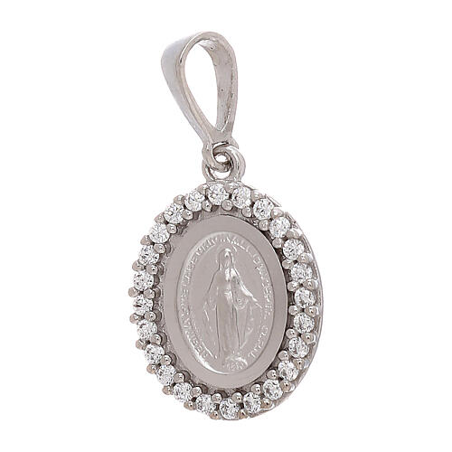 Pendentif Vierge Miraculeuse or blanc strass 1,7 gr 1