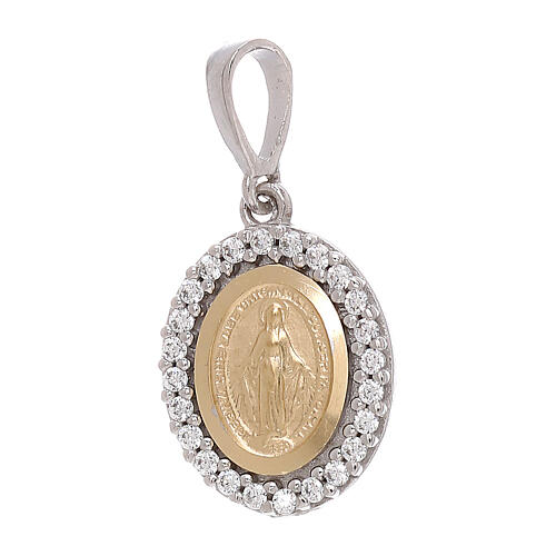 Bicoloured Miraculous Medal pendant, 750/00 gold and strass, 1.75 g 1