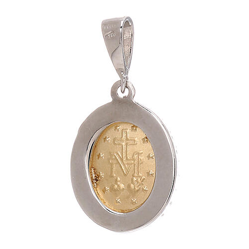Miraculous Medal pendant, bicolour 18K gold and light blue strass, 1.7 g 2