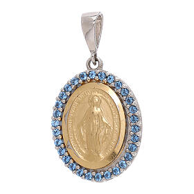 Pendente Madonna Miracolosa strass azzurri oro 750/00 bicolore