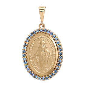 Miraculous Medal pendant, 18K gold and light blue rhinestones, 3.5 g