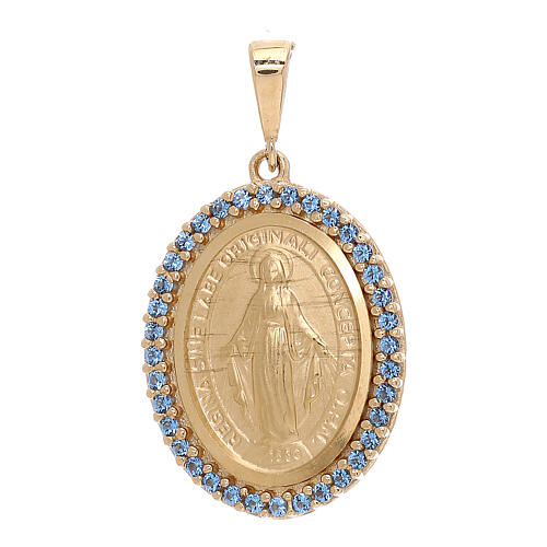 Miraculous Medal pendant, 18K gold and light blue rhinestones, 3.5 g 1