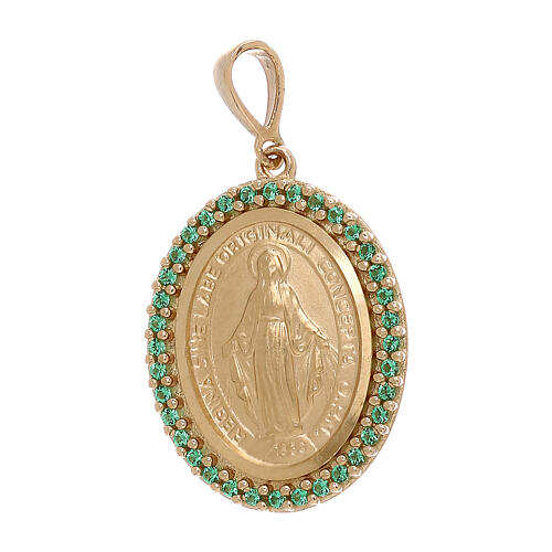 Miraculous Medal pendant, 750/00 gold and green strass, 3.4 g 1