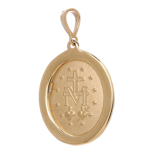 Miraculous Medal pendant, 750/00 gold and green strass, 3.4 g 2