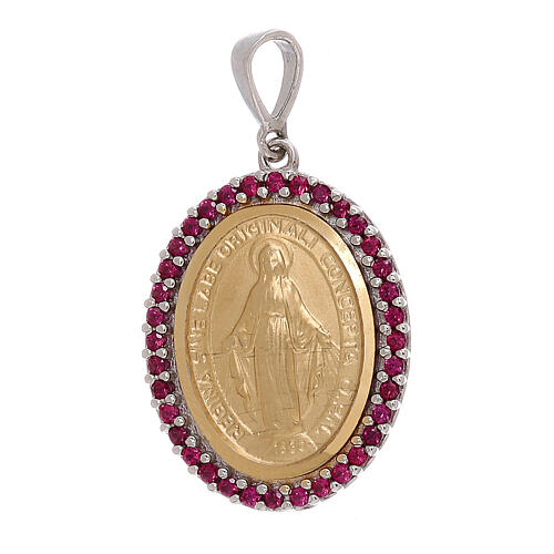 Miraculous Medal pendant 18-carat bicolor gold red crystals 3.4 gr 1