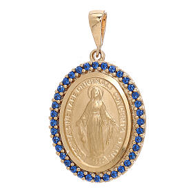 Miraculous Medal of 18k yellow gold and blue rhinestones 3.4g