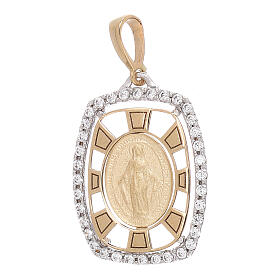 Rectangular Miraculous Medal pendant, 750/00 gold and zircons, 2.1 g