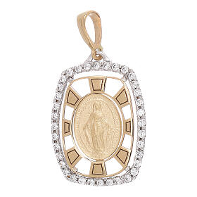 Pendente squadrato Medaglia Miracolosa oro 750/00 zirconi 2,1 grammi