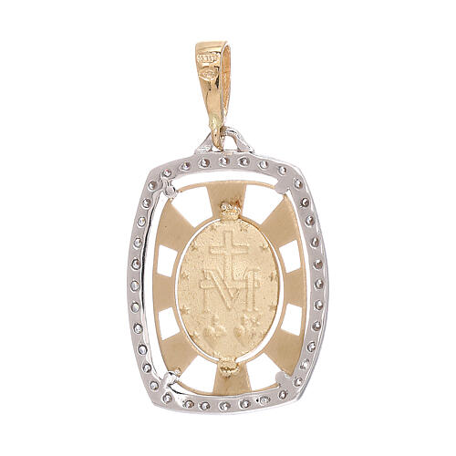 Rectangular pendant Miraculous Medal 750/00 gold zircons 2.1 gr 2