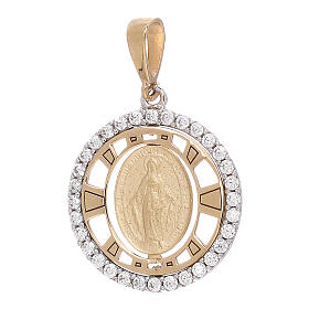 Pendente Medaglia Miracolosa tondo oro 18 kt bicolore zirconi